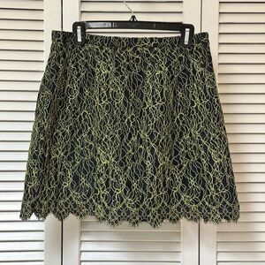J Crew Lace A-Line Mini Skirt Black Neon Green Lined Size 8
